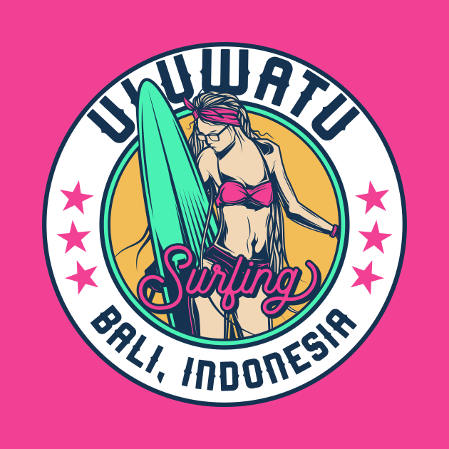 Retro Surfer Babe Badge Uluwatu Bali, Indonesia by Now Boarding