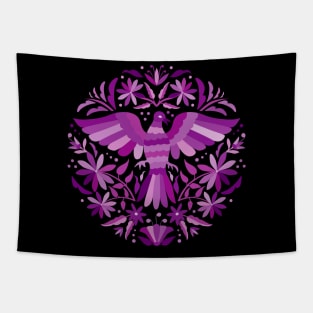 Flying Bird - Mexican Otomí Stamp Design in Purple Shades by Akbaly Tapestry