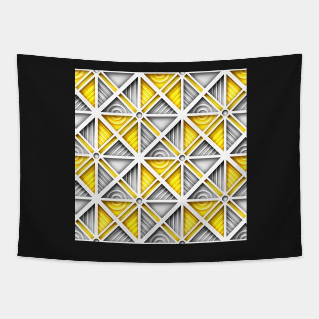 Yellow and Gray Geometric Pattern with 3d Effect, Square Motifs Tapestry by lissantee