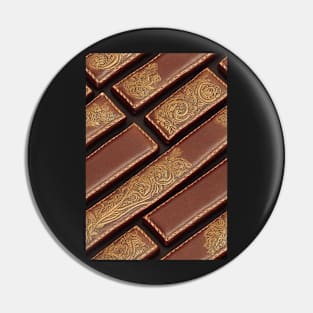 Dark Brown Ornamental Leather Stripes, natural and ecological leather print #61 Pin