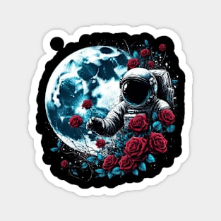 Astronaut Roses Moon Magnet