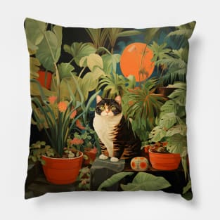 Purrfect Harmony: Cats and Plants Pillow