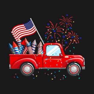 Red Truck 4th of July American Flag Firework USA Toddler Boy T-Shirt