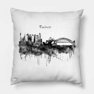 Sydney Black and White Watercolor Skyline Pillow