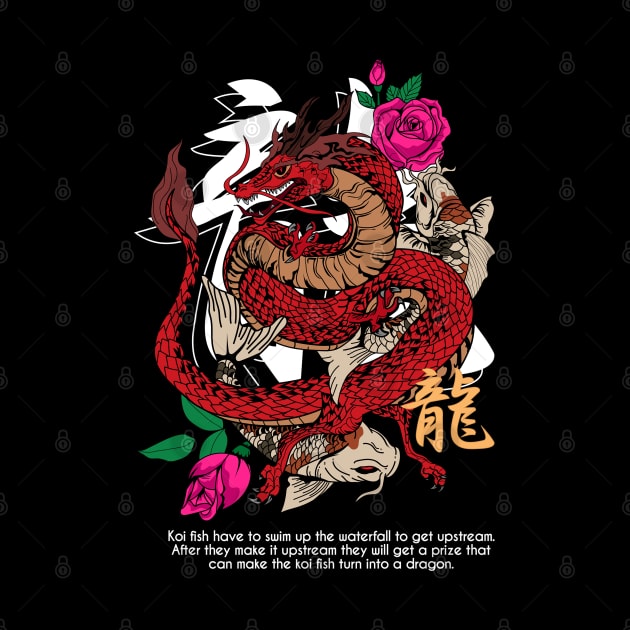 Dragon, Koi, and Rose by Firts King