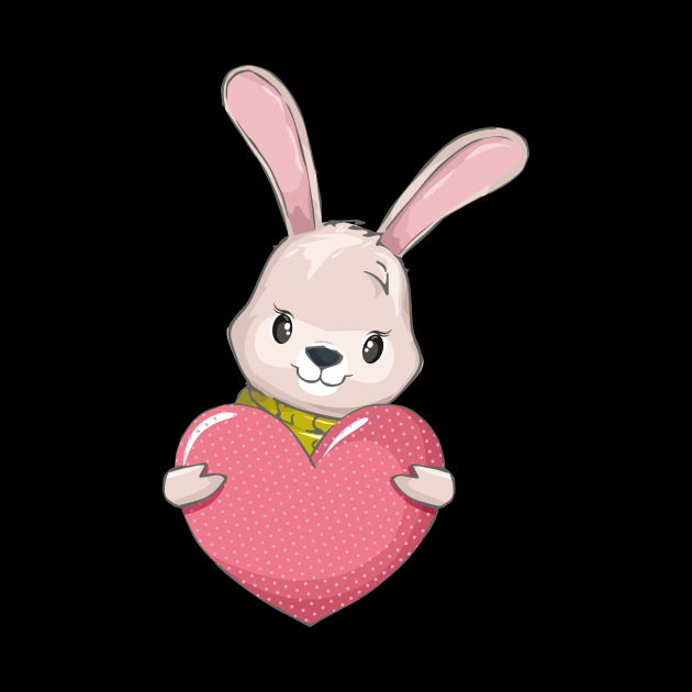 Valentine Heart with Cute Funny Rabbit by TeesByKimchi