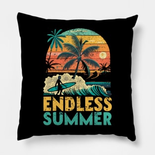 Endless Summer Surfing Vintage Retro Pillow