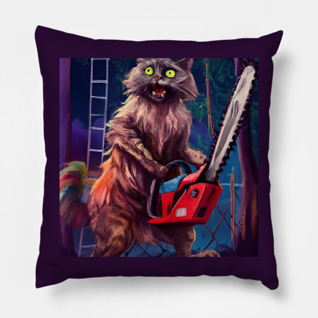 This Cat has Gotten Fed Up with People Camping in the Woods Pillow by Star Scrunch