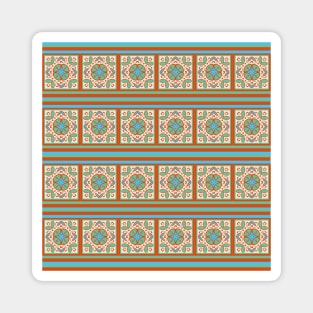 Squares and stripes pattern coral and turquoise Magnet