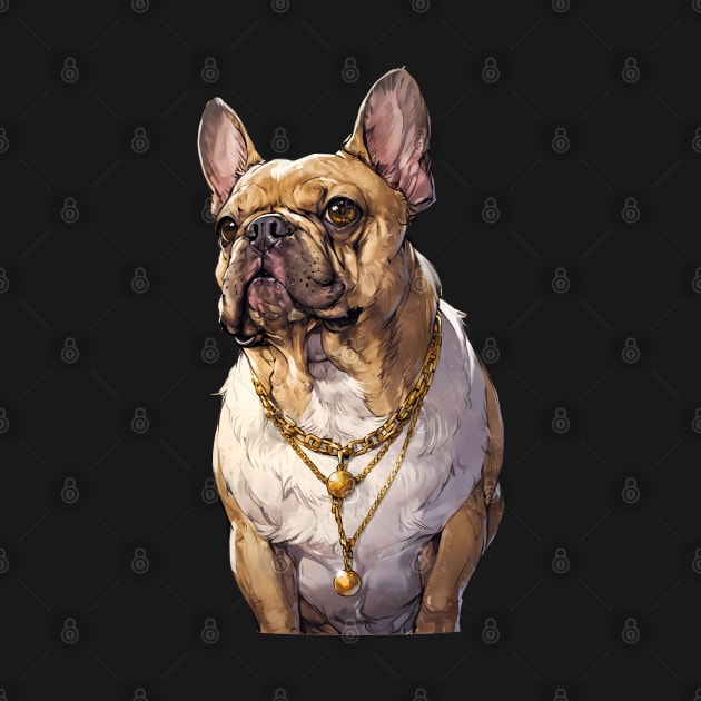 Red Pied color with gold chain French Bulldog by CandyApparel