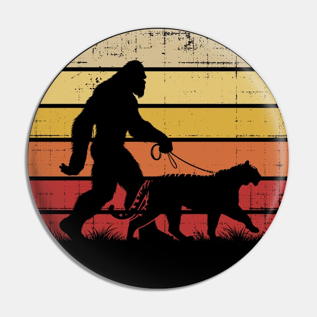 Bigfoot Sasquatch Walking A Tiger Vintage Distressed Wild Animal Pin by Cuteness Klub