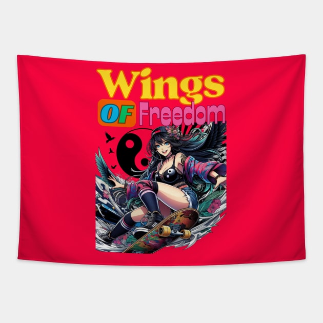 Kawaii, Anime Girl, Wings Of Freedom | Catsie Cat Tapestry by Catsie Cat