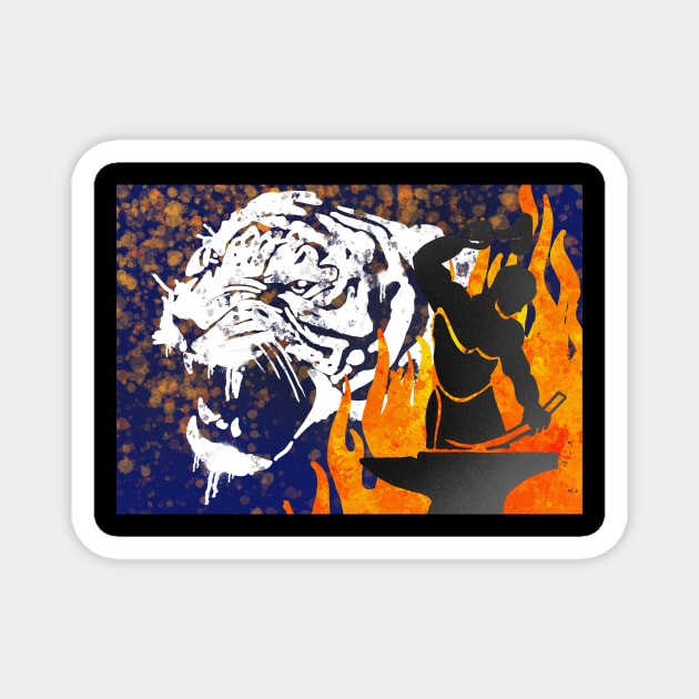 Tiger and flames Magnet by Shyflyer