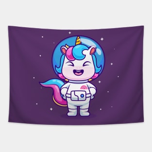 Cute unicorn astronaut standing outside space Tapestry