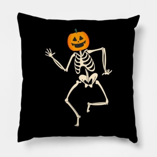 Dancing Funny Skeleton Jack O Lantern Pillow