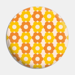 Orange, Yellow Retro 60s, 70s Floral Pattern Pin