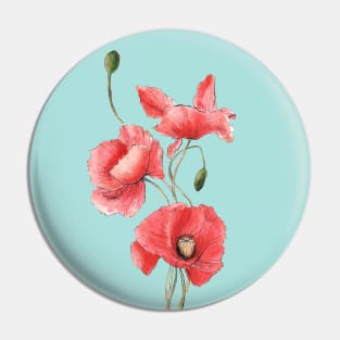 Red Poppy Flowers Watercolor Painting Pin