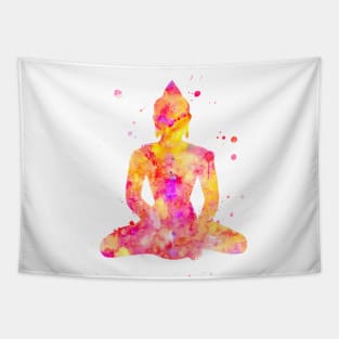 Buddha Watercolor Painting Yellow Red Tapestry