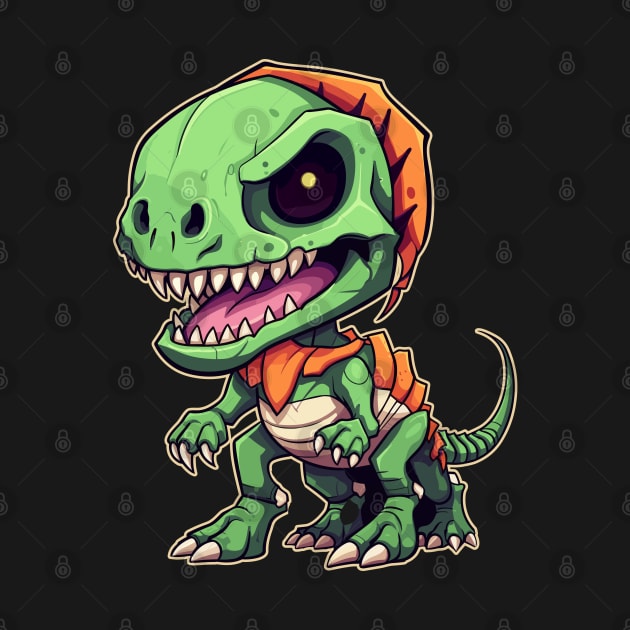 Green Scary Chibi T-Rex Isometric Dinosaur Monster by DanielLiamGill