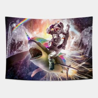 Galaxy Astronaut Cat Riding Rainbow Shark Unicorn Tapestry