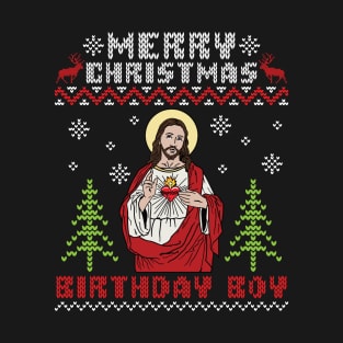 Snow Noel Trees Sweater Jesus Merry Christmas Birthday Boy T-Shirt