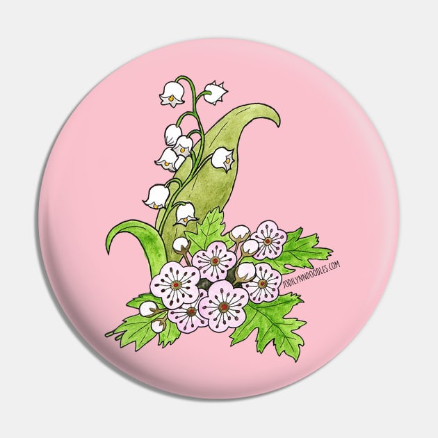 May Birth Flower - Lilly of the Valley and Hawthorn Pin by JodiLynnDoodles