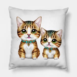 Twin Baby Cat Realistic Illustration Pillow