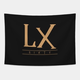 LX (Sixty) Gold Roman Numerals Tapestry