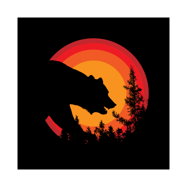 Cool Retro Bear Sunset Forest by pdpress