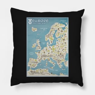 Europe Fantasy Map Medieval Style Hand Draw Icon Illustrations Pillow