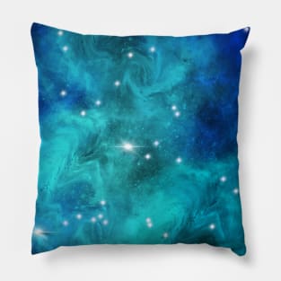 Blue Turquoise Star Nebula Space Galaxy Universe Pillow