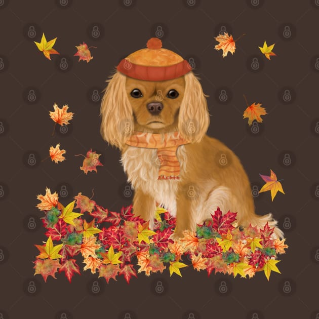 Ruby in Fall Leave, Ruby Cavalier King Charles Spaniel by Cavalier Gifts