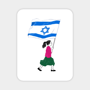 Girl running with big israeli flag Magnet