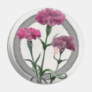 zen circle with sumiE watercolor pink carnations Pin