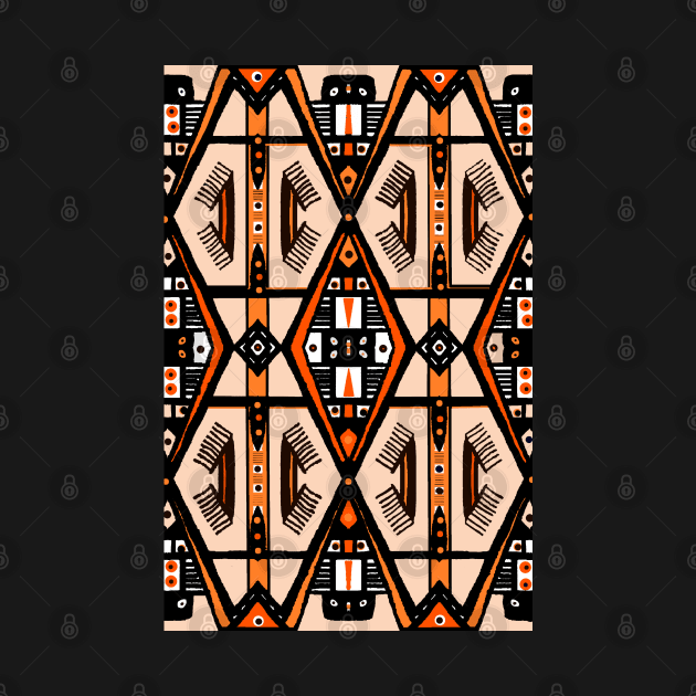 Manjak African Wax Textile Tribal Mudcloth Pattern Orange by Tony Cisse Art Originals