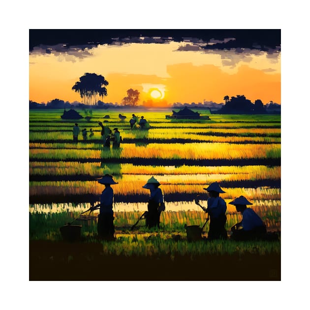 [AI Art] Sunset field workers by Sissely