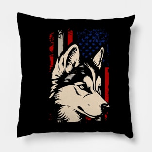 American Flag Husky Majesty, Tee Triumph for Dog Lovers Pillow