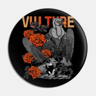 Vulture Roses Skull Painting for Vintage Pin