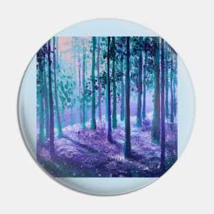 Impressionist nature dreamy landscape sunlight misty forest teal purple trees Pin