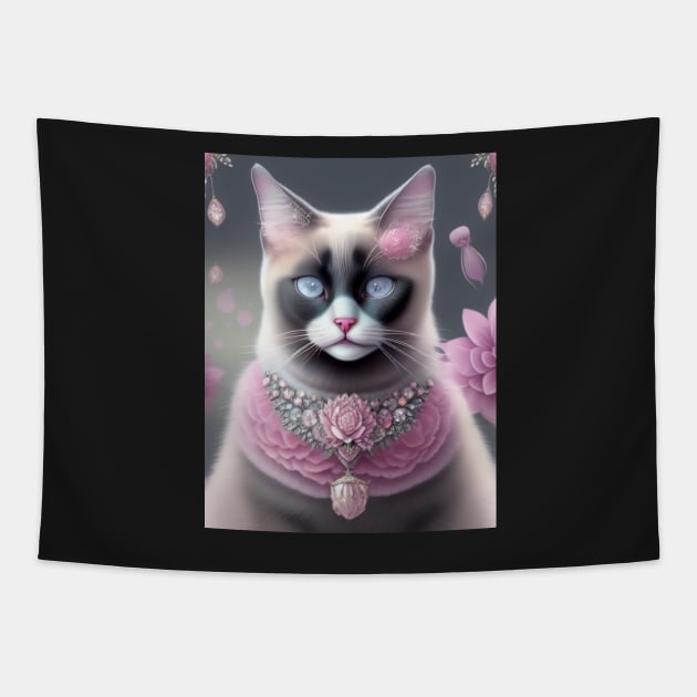 Siamese With Pastel Pink Elements Tapestry by Enchanted Reverie