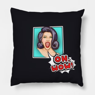 Pop Art woman comic bubble talking Oh wow Pillow