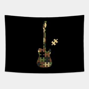 Camouflage Puzzle T-Style Electric Guitar Silhouette Tapestry