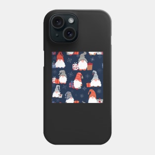 Christmas Gnomes with Snowflakes and Presents on Midnight Blue Phone Case