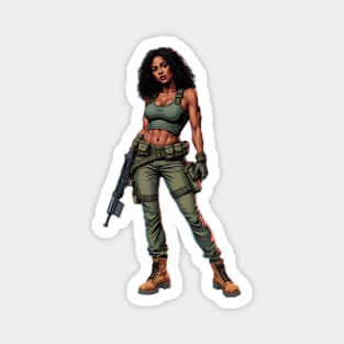 Black Female Soldier Magnet