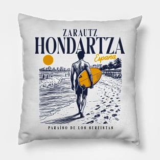 Vintage Surfing Zarautz Hondartza, Spain // Retro Surfer Sketch // Surfer's Paradise Pillow