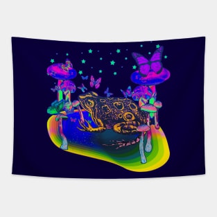 Psychedelic Magic Mushroom Frog Toad & Butterflies Colorful (version 2) Vibrant Tie Dye Tapestry