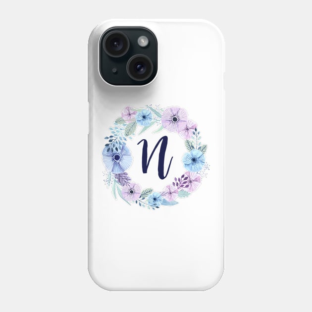 Floral Monogram N Icy Winter Blossoms Phone Case by floralmonogram