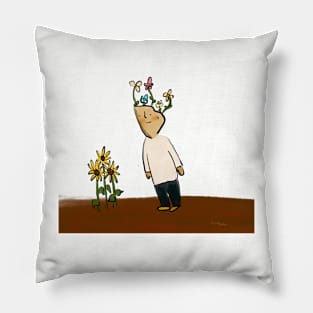 Flower Boy and Sunflowers Pillow