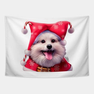 Christmas Pomeranian Puppy Tapestry