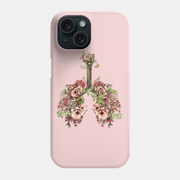 Lung Anatomy, vintage roses,Cancer Awareness Phone Case by Collagedream